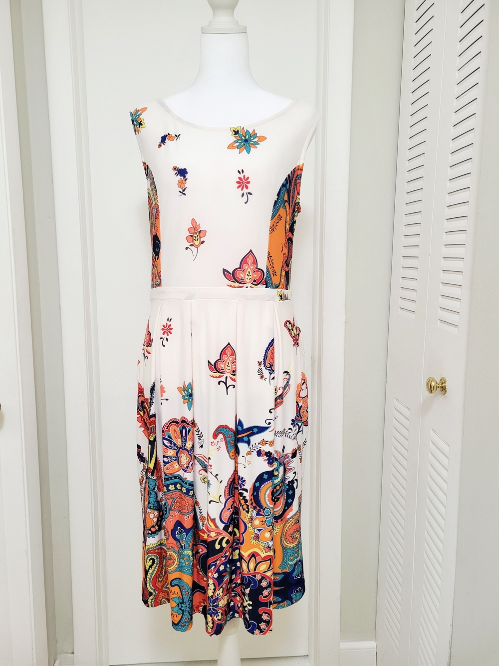 Floral A-Line Dress in White and Orange